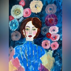 Original art abstract Floral Portrait of a woman painting